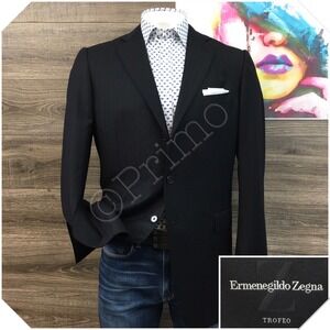 ERMENEGILDO ZEGNA Mens Blazer‎ Sport Coat Casual Suit Jacket Size 44L Wool Black